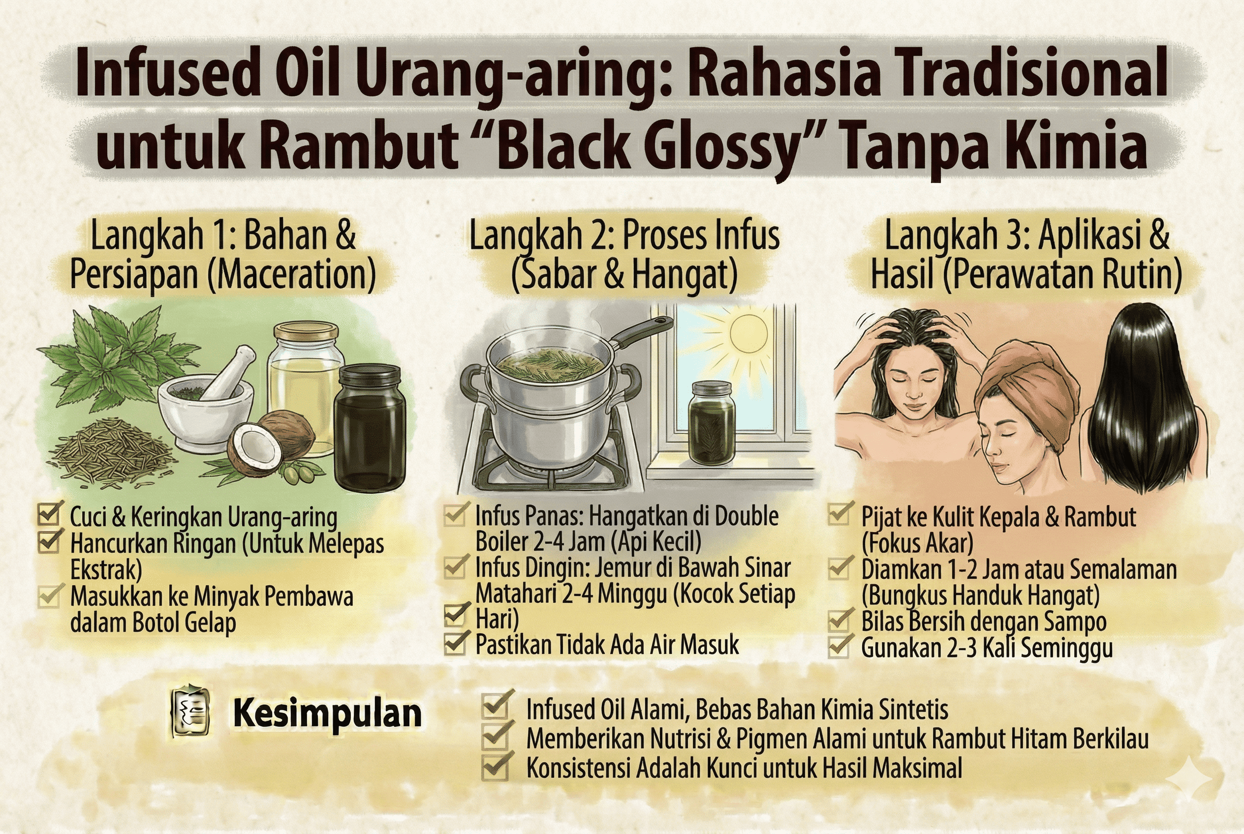 Infused Oil Urang-aring: Rahasia Tradisional untuk Rambut "Black Glossy" Tanpa Kimia